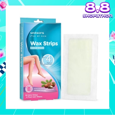 WATSONS Wax Strips for Body & Legs (Up to 4 weeks of Smoothness + Moisturising Shea Butter & Aloe Vera to Soothe and Nourish Skin + Suitable for  Sensitive Skin) 24s