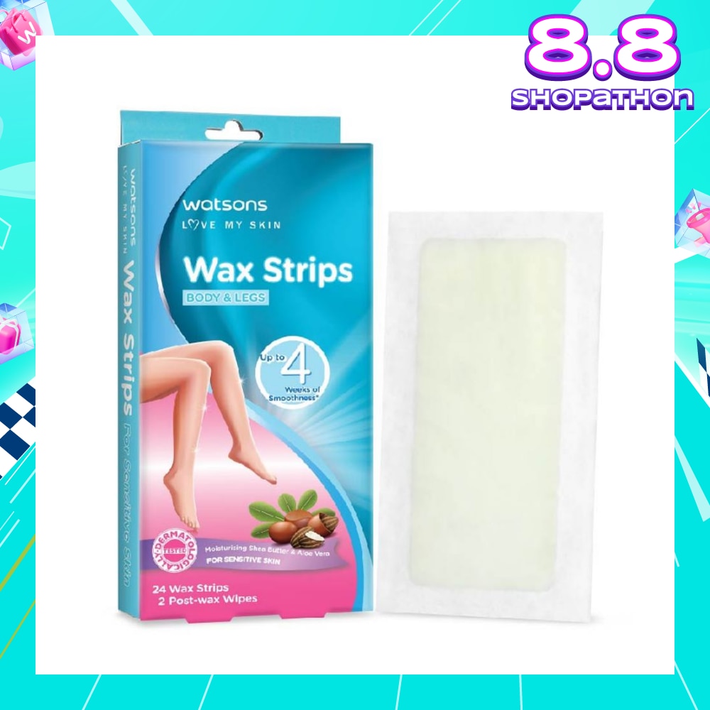 Wax Strips for Body & Legs (Up to 4 weeks of Smoothness + Moisturising Shea Butter & Aloe Vera to Soothe and Nourish Skin + Suitable for  Sensitive Skin) 24s