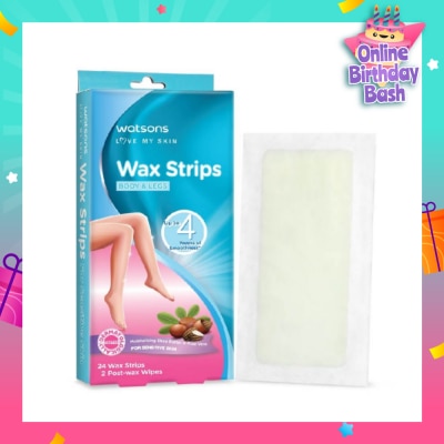 WATSONS Wax Strips for Body & Legs (Up to 4 weeks of Smoothness + Moisturising Shea Butter & Aloe Vera to Soothe and Nourish Skin + Suitable for  Sensitive Skin) 24s