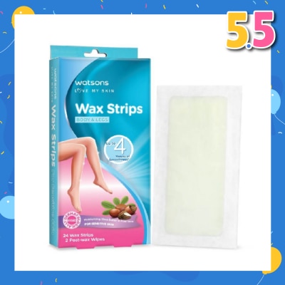 WATSONS Wax Strips for Body & Legs (Up to 4 weeks of Smoothness + Moisturising Shea Butter & Aloe Vera to Soothe and Nourish Skin + Suitable for  Sensitive Skin) 24s
