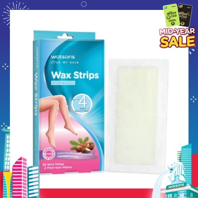 WATSONS Wax Strips for Body & Legs (Up to 4 weeks of Smoothness + Moisturising Shea Butter & Aloe Vera to Soothe and Nourish Skin + Suitable for  Sensitive Skin) 24s