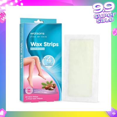 WATSONS Wax Strips for Body & Legs (Up to 4 weeks of Smoothness + Moisturising Shea Butter & Aloe Vera to Soothe and Nourish Skin + Suitable for  Sensitive Skin) 24s