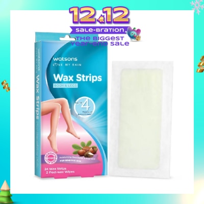 WATSONS Wax Strips for Body & Legs (Up to 4 weeks of Smoothness + Moisturising Shea Butter & Aloe Vera to Soothe and Nourish Skin + Suitable for  Sensitive Skin) 24s