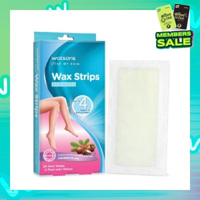 WATSONS Wax Strips for Body & Legs (Up to 4 weeks of Smoothness + Moisturising Shea Butter & Aloe Vera to Soothe and Nourish Skin + Suitable for  Sensitive Skin) 24s