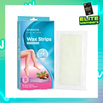 WATSONS Wax Strips for Body & Legs (Up to 4 weeks of Smoothness + Moisturising Shea Butter & Aloe Vera to Soothe and Nourish Skin + Suitable for  Sensitive Skin) 24s