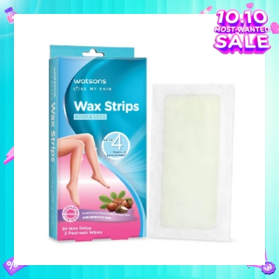 WATSONS Wax Strips for Body & Legs (Up to 4 weeks of Smoothness + Moisturising Shea Butter & Aloe Vera to Soothe and Nourish Skin + Suitable for  Sensitive Skin) 24s