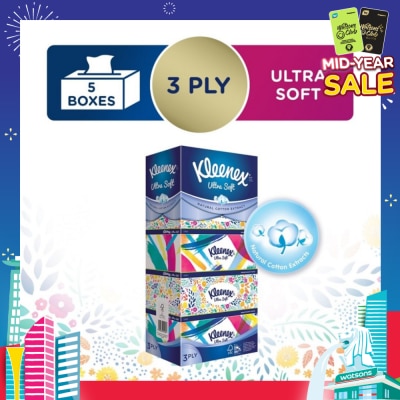 KLEENEX Ultra Soft 3ply Facial Tissue Floral 5 Boxes