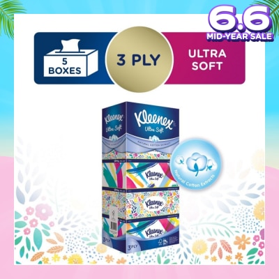 KLEENEX Ultra Soft 3ply Facial Tissue Floral 5 Boxes