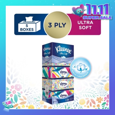 KLEENEX Ultra Soft 3ply Facial Tissue Floral 5 Boxes