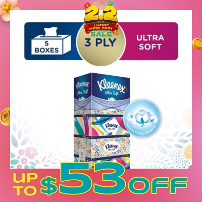 KLEENEX Ultra Soft 3ply Facial Tissue Floral 5 Boxes