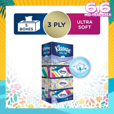 KLEENEX Ultra Soft 3ply Facial Tissue Floral 5 Boxes
