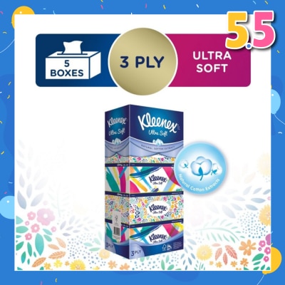 KLEENEX Ultra Soft 3ply Facial Tissue Floral 5 Boxes