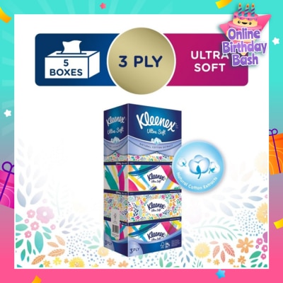 KLEENEX Ultra Soft 3ply Facial Tissue Floral 5 Boxes
