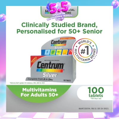 CENTRUM - Advanced Formula Silver Multivitamin & Multineral Tablets for Adults 50+ (Complete from A to Zinc) 100s (Expiry: Mar`2027)
