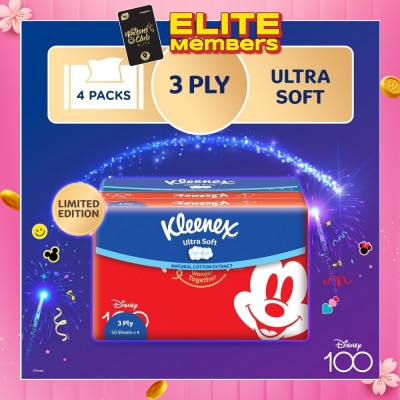 KLEENEX Limted Edition Disney 100 3ply Ultra Soft Facial Tissue Soft Pack 50s x 4 Packs (per pack)