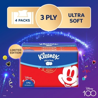 KLEENEX Limted Edition Disney 100 3ply Ultra Soft Facial Tissue Soft Pack 50s x 4 Packs (per pack)