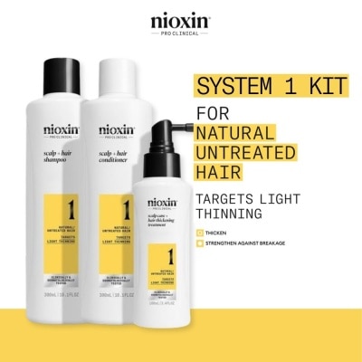 NIOXIN - System 1 Scalp + Hair Kit consists Shampoo 300ml + Conditioner 300ml + Treatment 100ml