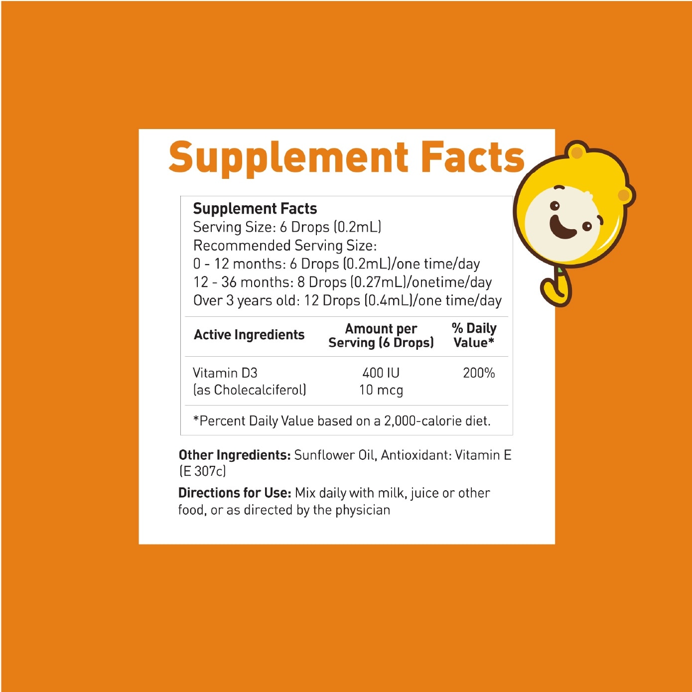 Kids Vitamin D3 Liquid Drops 30 Day Supply 15ml