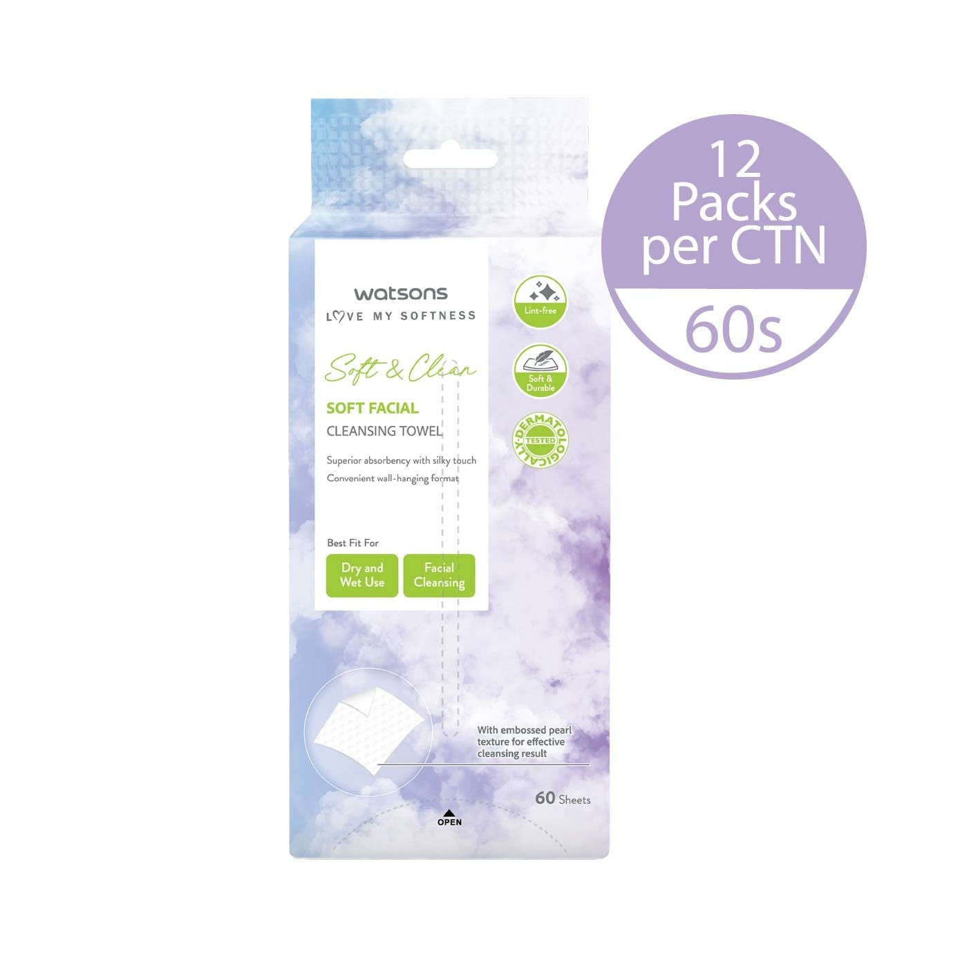 Soft & Clean Wall Hanging Facial Cleansing Towel 60s x 12 (Per Carton)