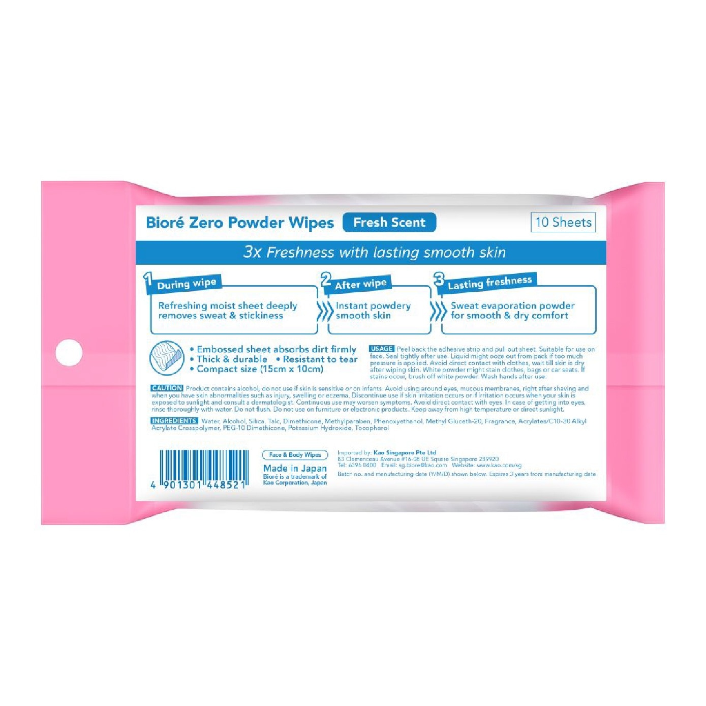 Zero Face & Body Powder Wipes Fresh Scent 10s