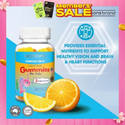 WATSONS Omega + DHA Essential Health Kids Gummies Gelatin Free 2 Fruity Flavours 60s