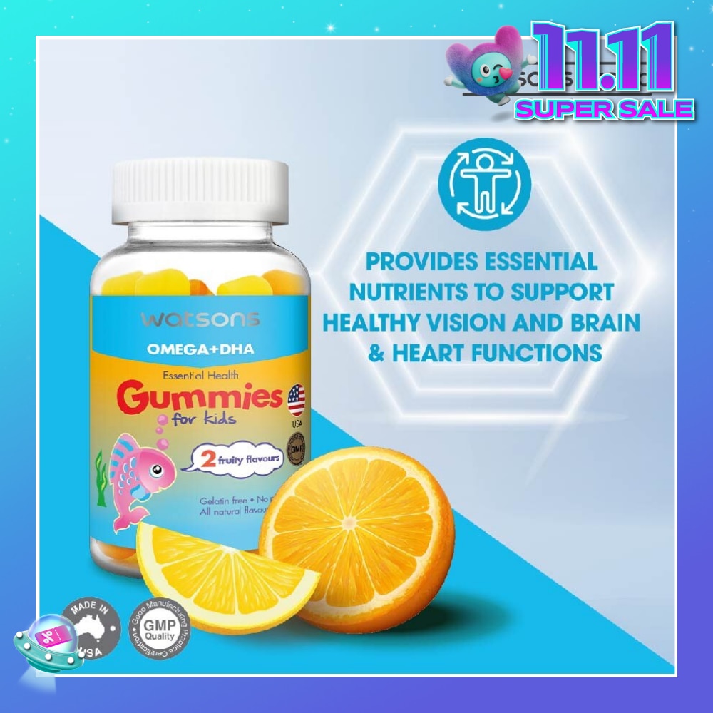 Omega + DHA Essential Health Kids Gummies Gelatin Free 2 Fruity Flavours 60s