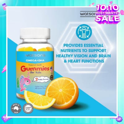 WATSONS Omega + DHA Essential Health Kids Gummies Gelatin Free 2 Fruity Flavours 60s