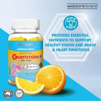 WATSONS Omega + DHA Essential Health Kids Gummies Gelatin Free 2 Fruity Flavours 60s