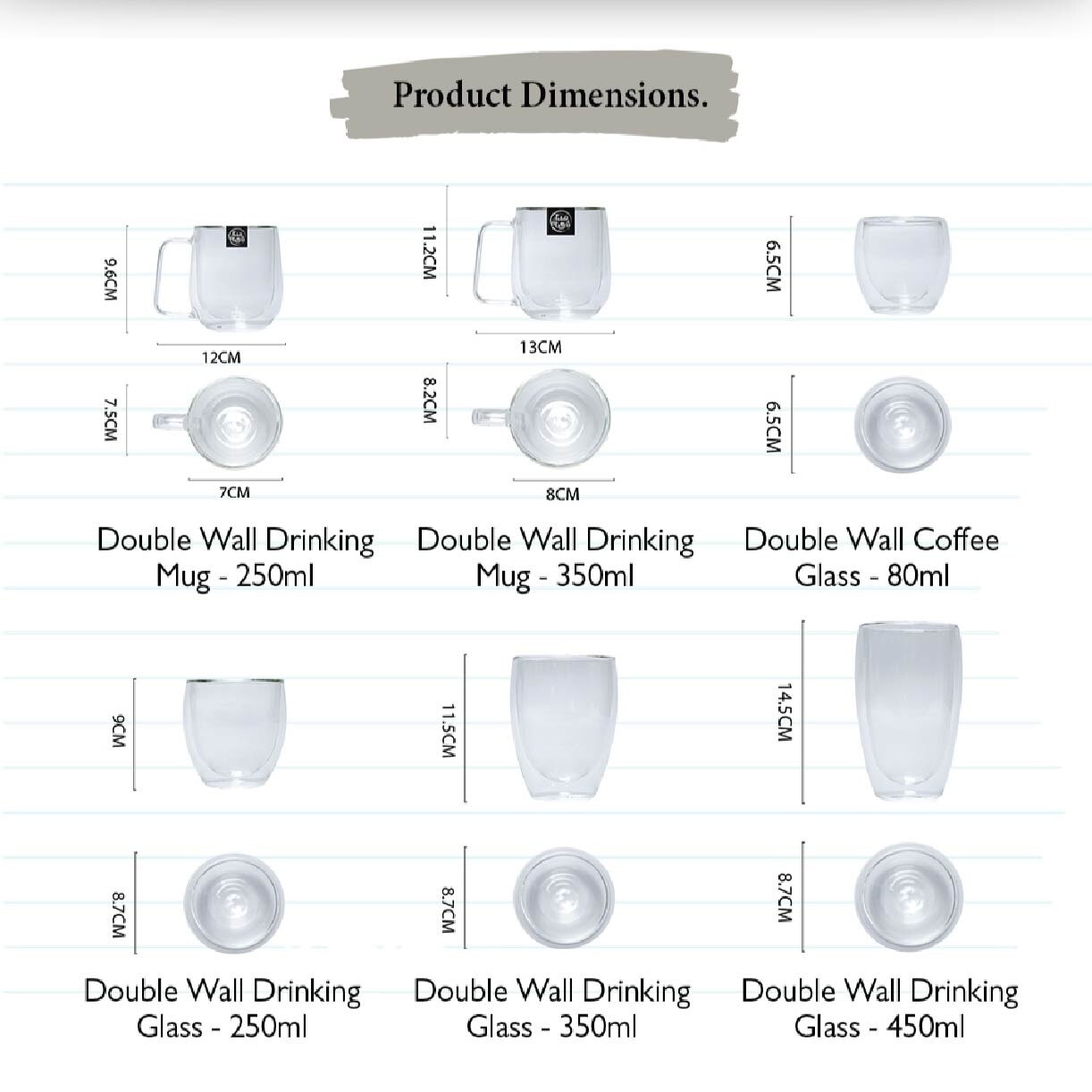 TAIKYU Double Wall Coffee Glass CGDW33450 (High Quality And Lead-Free Glass) 450ml