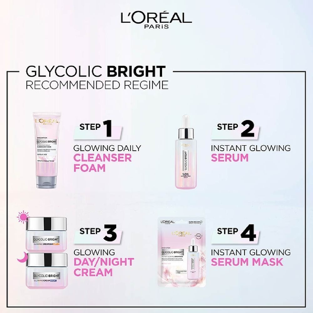 L'oreal Paris Glycolic Bright Glowing Day Cream 50ml (Contains brightening Glycolic Acid)