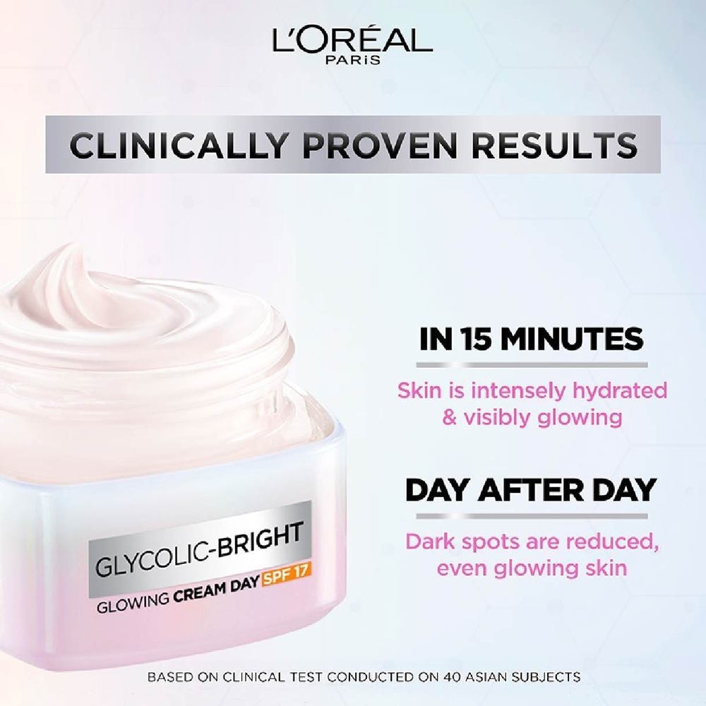 L'oreal Paris Glycolic Bright Glowing Day Cream 50ml (Contains brightening Glycolic Acid)