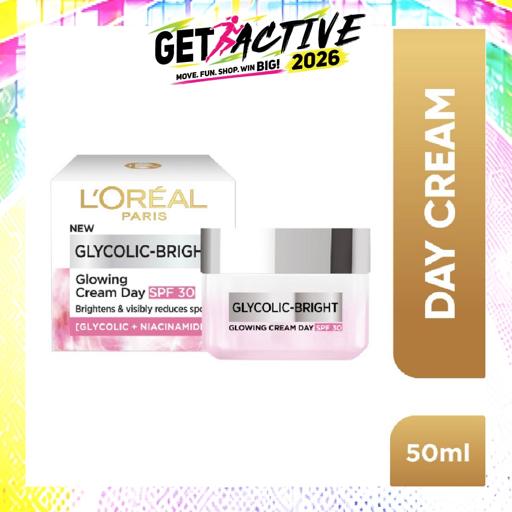 L'oreal Paris Glycolic Bright Glowing Day Cream 50ml (Contains brightening Glycolic Acid) image
