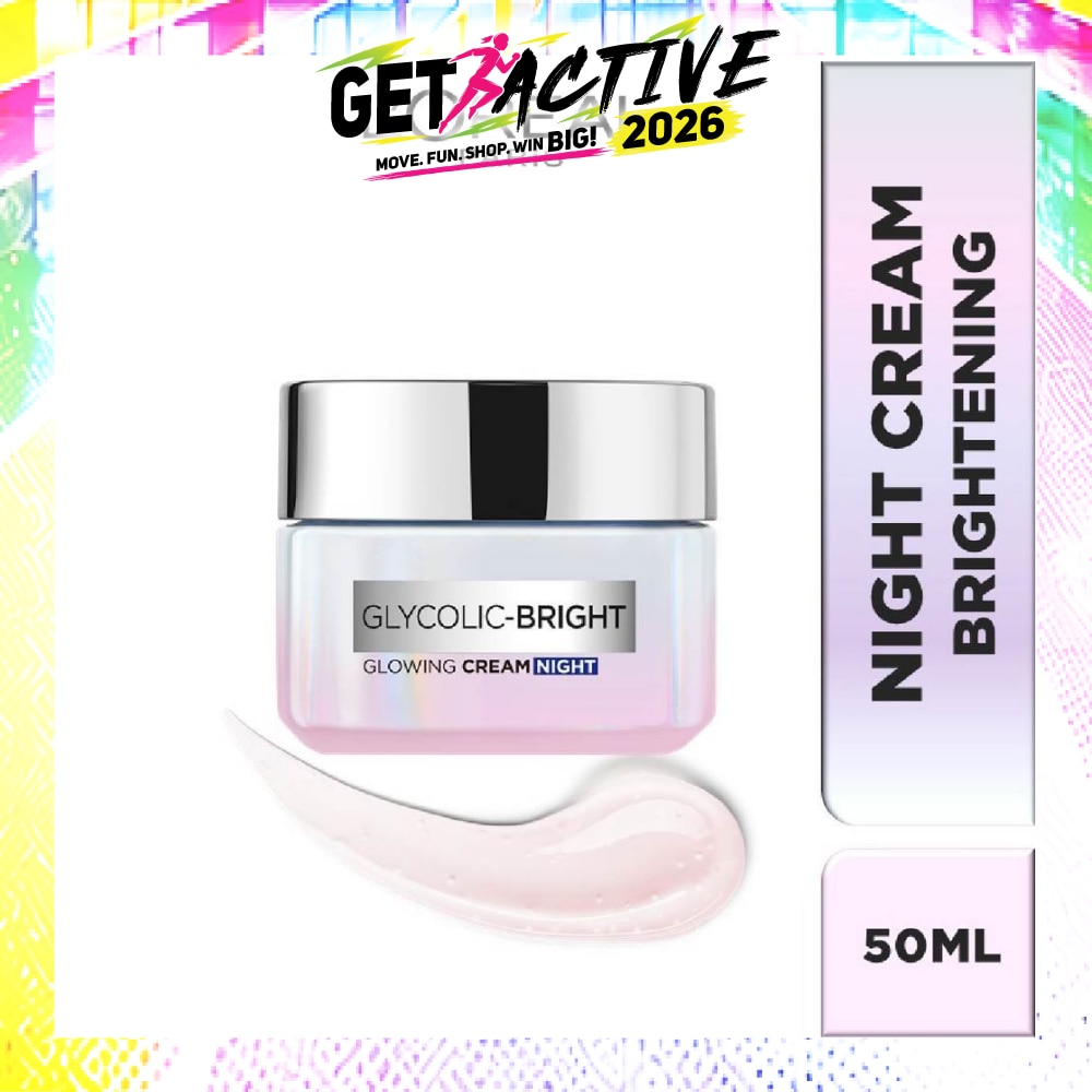 L'oreal Paris Glycolic Bright Glowing Night Cream 50ml (Contains brightening Glycolic Acid)<BR> image