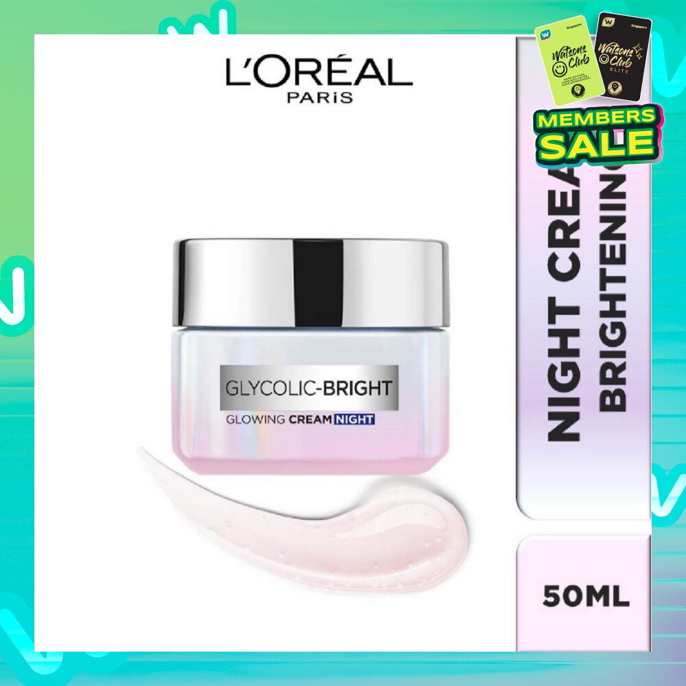 L'oreal Paris Glycolic Bright Glowing Night Cream 50ml (Contains brightening Glycolic Acid)<BR>