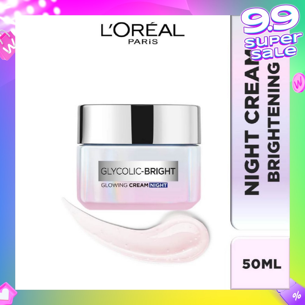 L'oreal Paris Glycolic Bright Glowing Night Cream 50ml (Contains brightening Glycolic Acid)<BR>