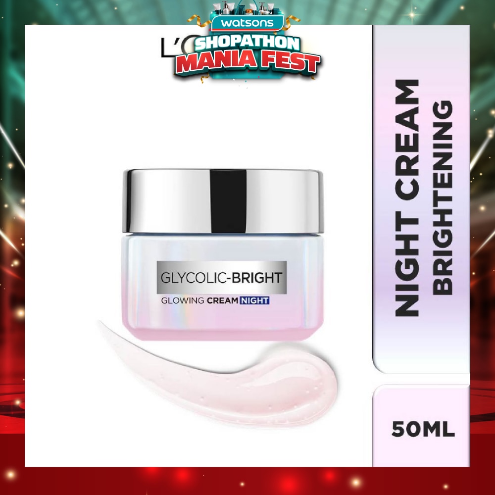 L'oreal Paris Glycolic Bright Glowing Night Cream 50ml (Contains brightening Glycolic Acid)<BR>