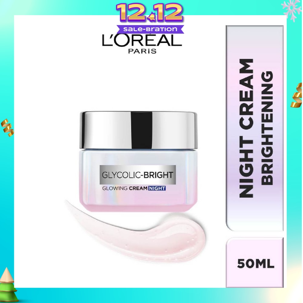 L'oreal Paris Glycolic Bright Glowing Night Cream 50ml (Contains brightening Glycolic Acid)<BR>