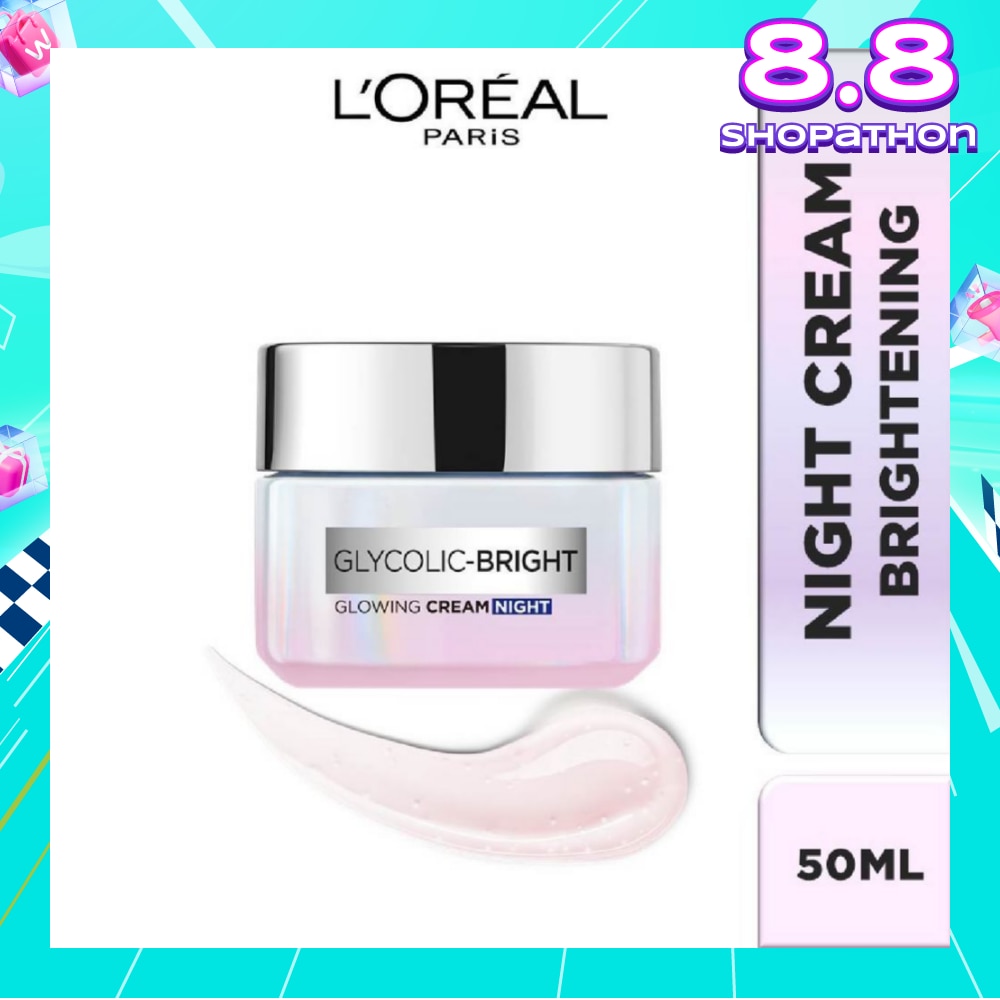 L'oreal Paris Glycolic Bright Glowing Night Cream 50ml (Contains brightening Glycolic Acid)<BR>