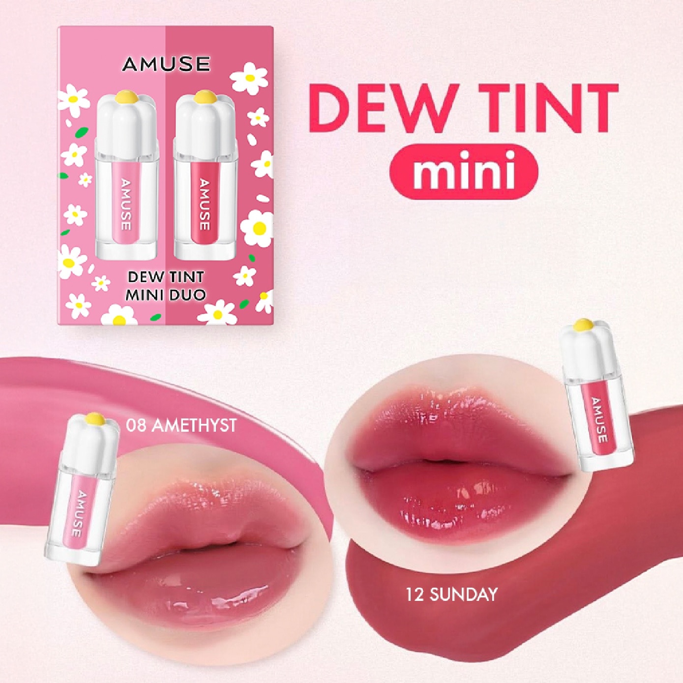 Dew Tint Mini Duo Cool Packset consists #08 Amethyst 1s and #12 Sunday 1s