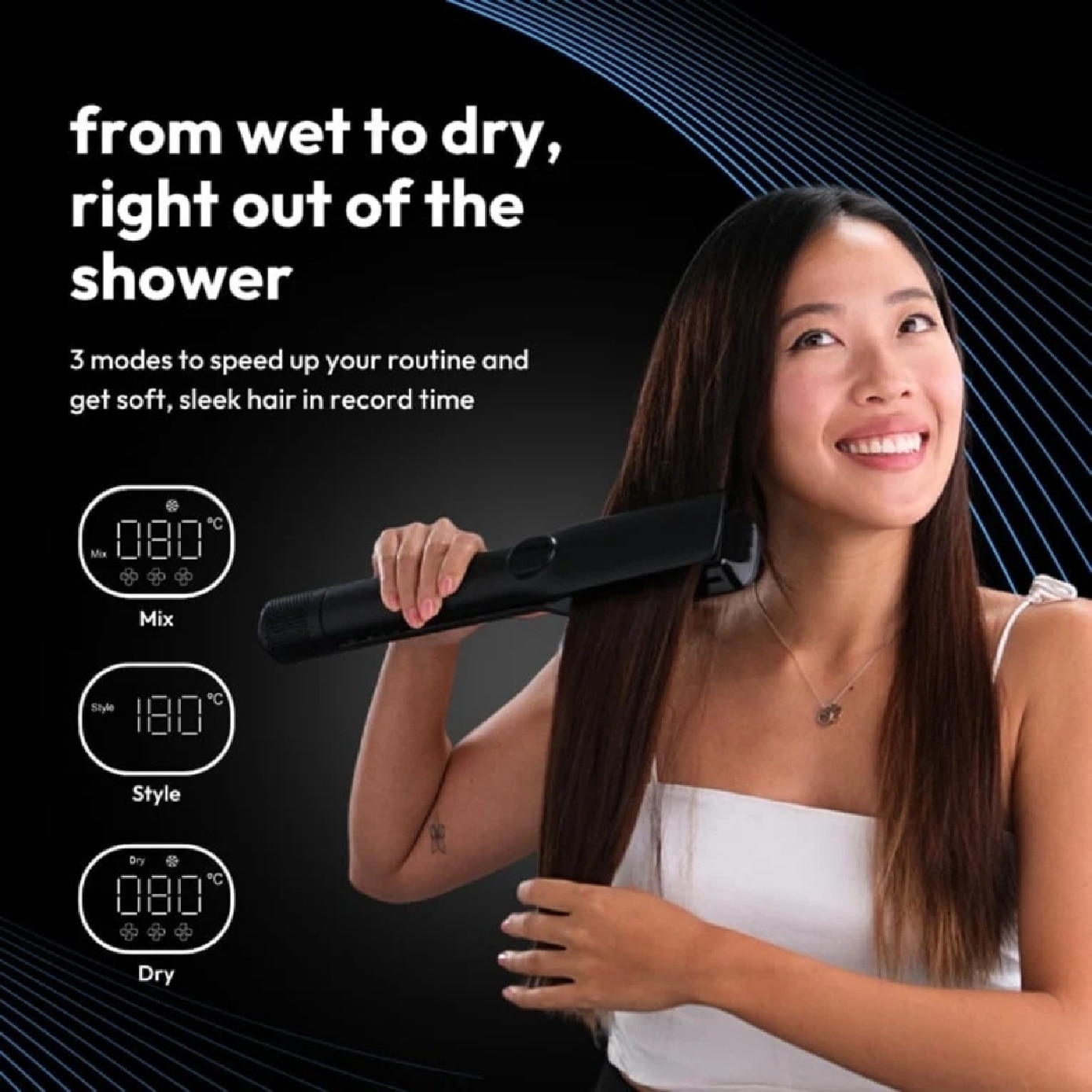 AirSleek 2-in-1 Hair Dryer & Straightener Black 1s