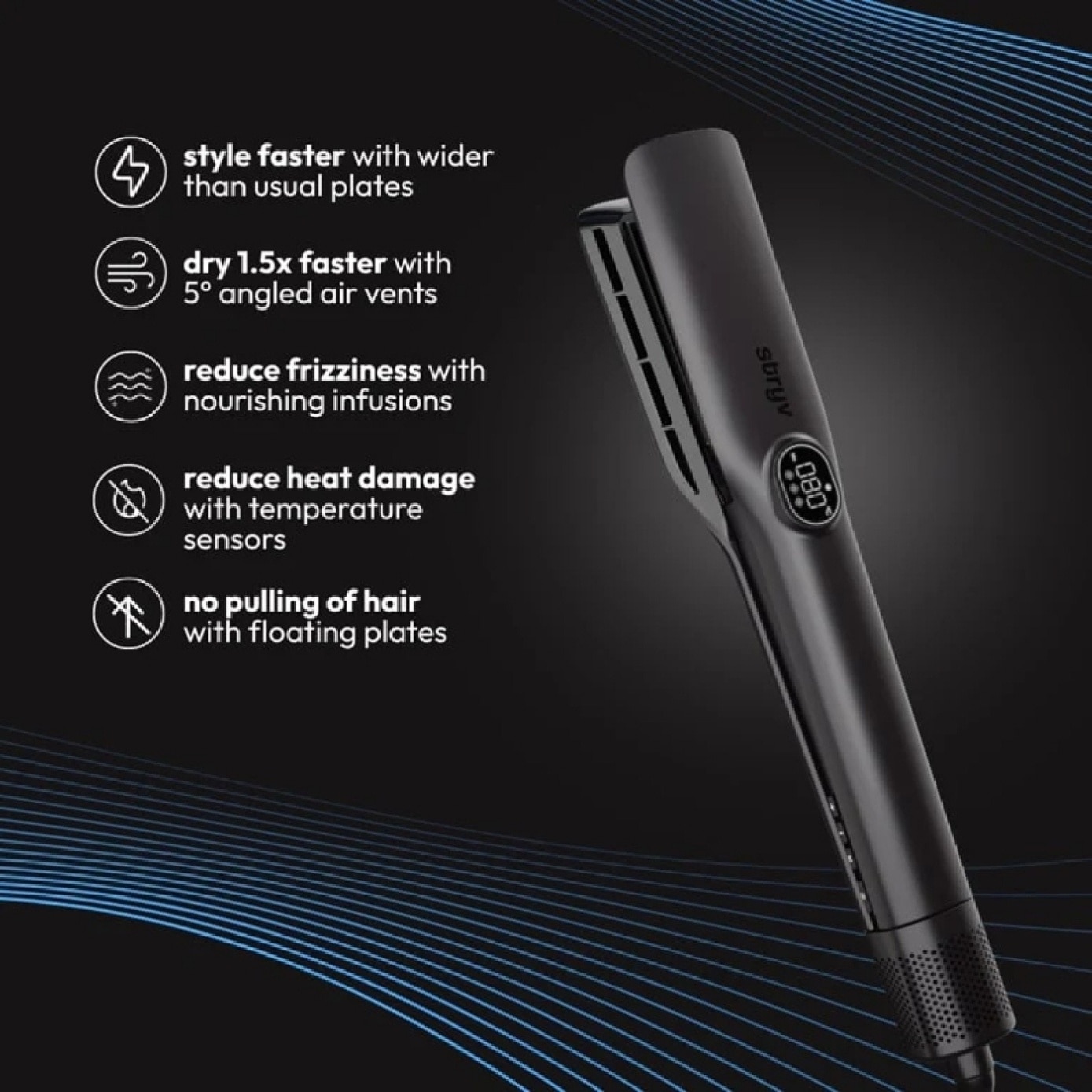 AirSleek 2-in-1 Hair Dryer & Straightener Black 1s