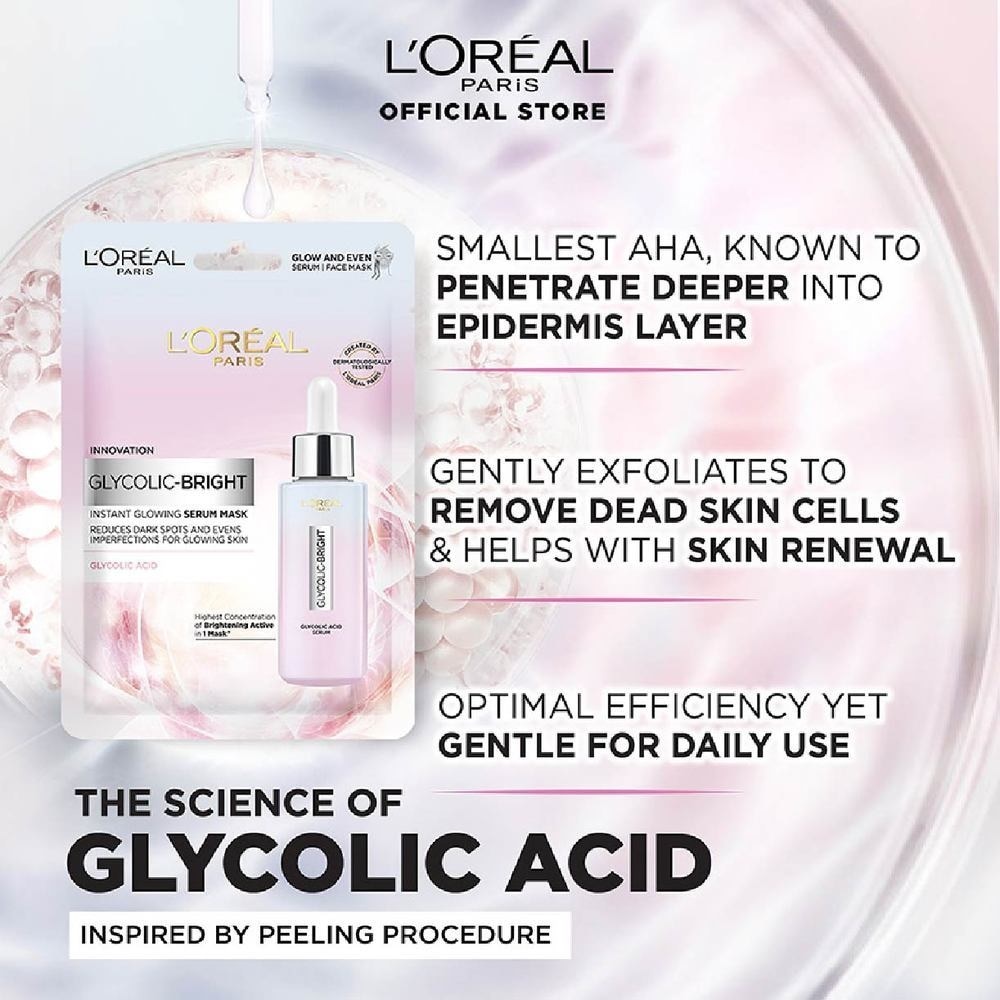 L'oreal Paris Glycolic Bright Instant Glowing Serum Mask Box of 5s (Contains brightening Glycolic Acid)<BR>