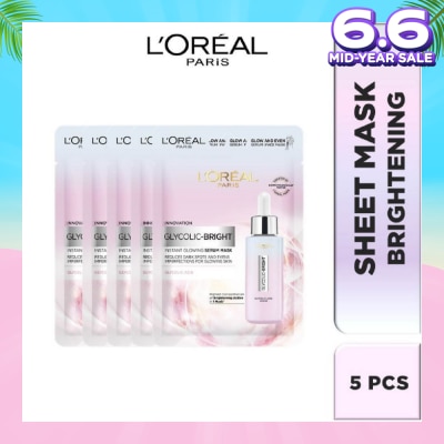 L'OREAL PARIS SKINCARE L'oreal Paris Glycolic Bright Instant Glowing Serum Mask Box of 5s (Contains brightening Glycolic Acid)