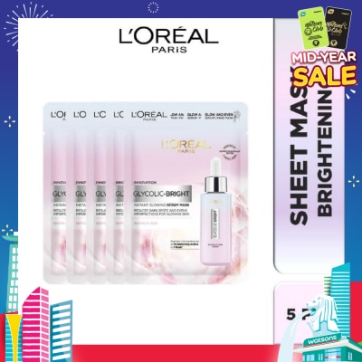L'OREAL PARIS SKINCARE L'oreal Paris Glycolic Bright Instant Glowing Serum Mask Box of 5s (Contains brightening Glycolic Acid)