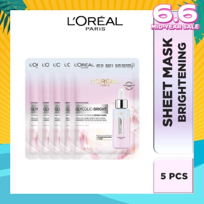 L'OREAL PARIS SKINCARE L'oreal Paris Glycolic Bright Instant Glowing Serum Mask Box of 5s (Contains brightening Glycolic Acid)