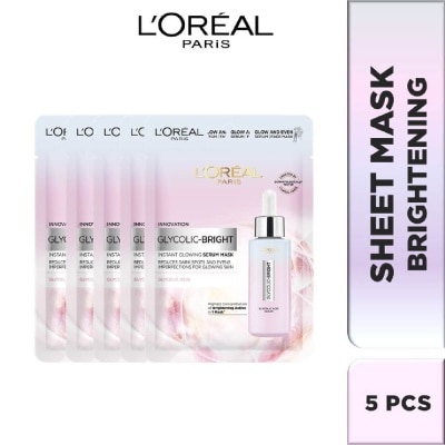 L'OREAL PARIS SKINCARE L'oreal Paris Glycolic Bright Instant Glowing Serum Mask Box of 5s (Contains brightening Glycolic Acid)