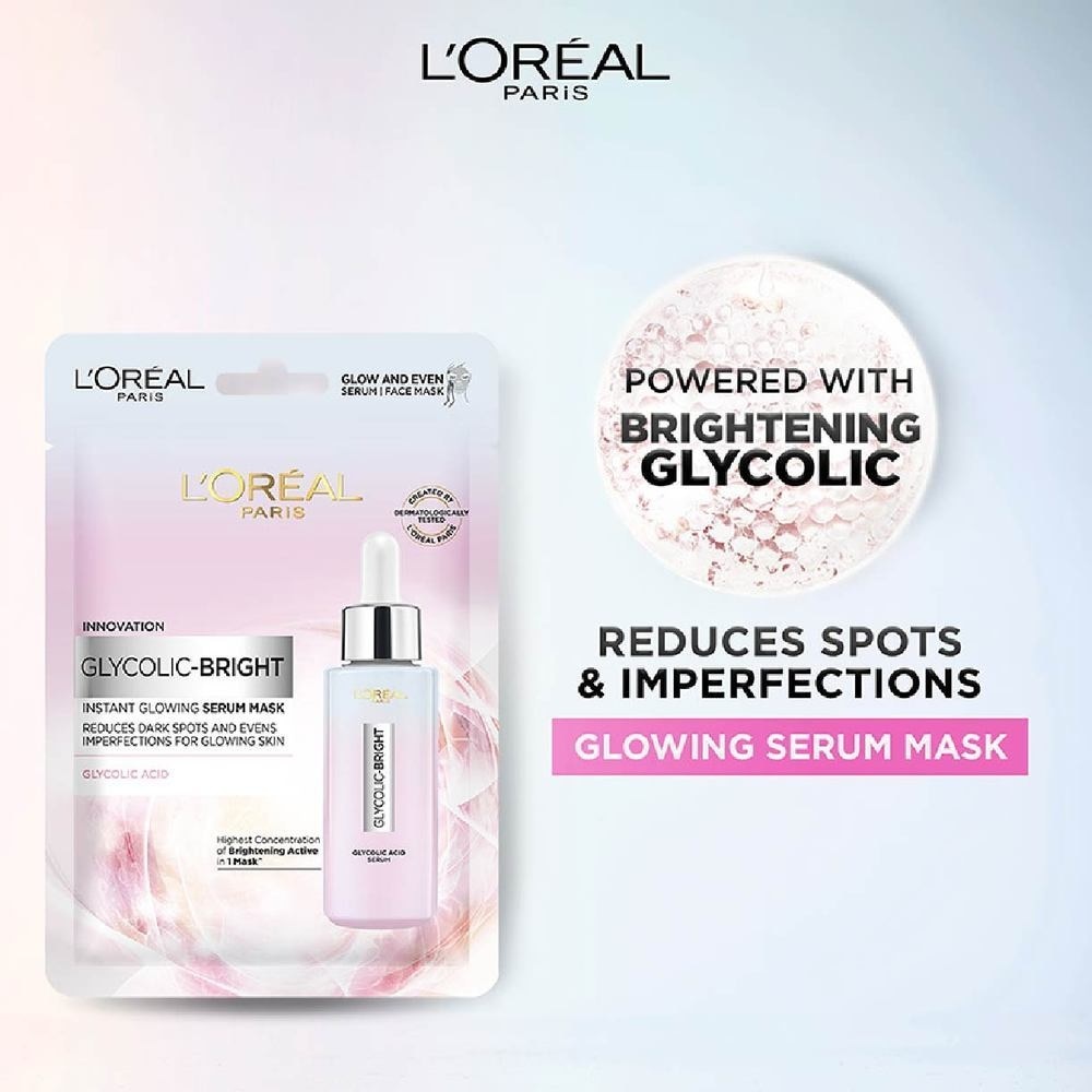 L'oreal Paris Glycolic Bright Instant Glowing Serum Mask Box of 5s (Contains brightening Glycolic Acid)<BR>