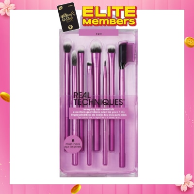 REAL TECHNIQUES No. 1991  Everyday Essentials Eye 8 Piece Eye Brush Packset (Suitable Use For Eyeshadow + Eyeliner + Mascara) 1s