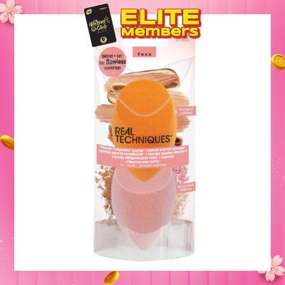 REAL TECHNIQUES No. 1993 M Complexion Sponge & M Powder Sponge (Suitable Use For Blend + Set Flawless Coverage ) 1s
