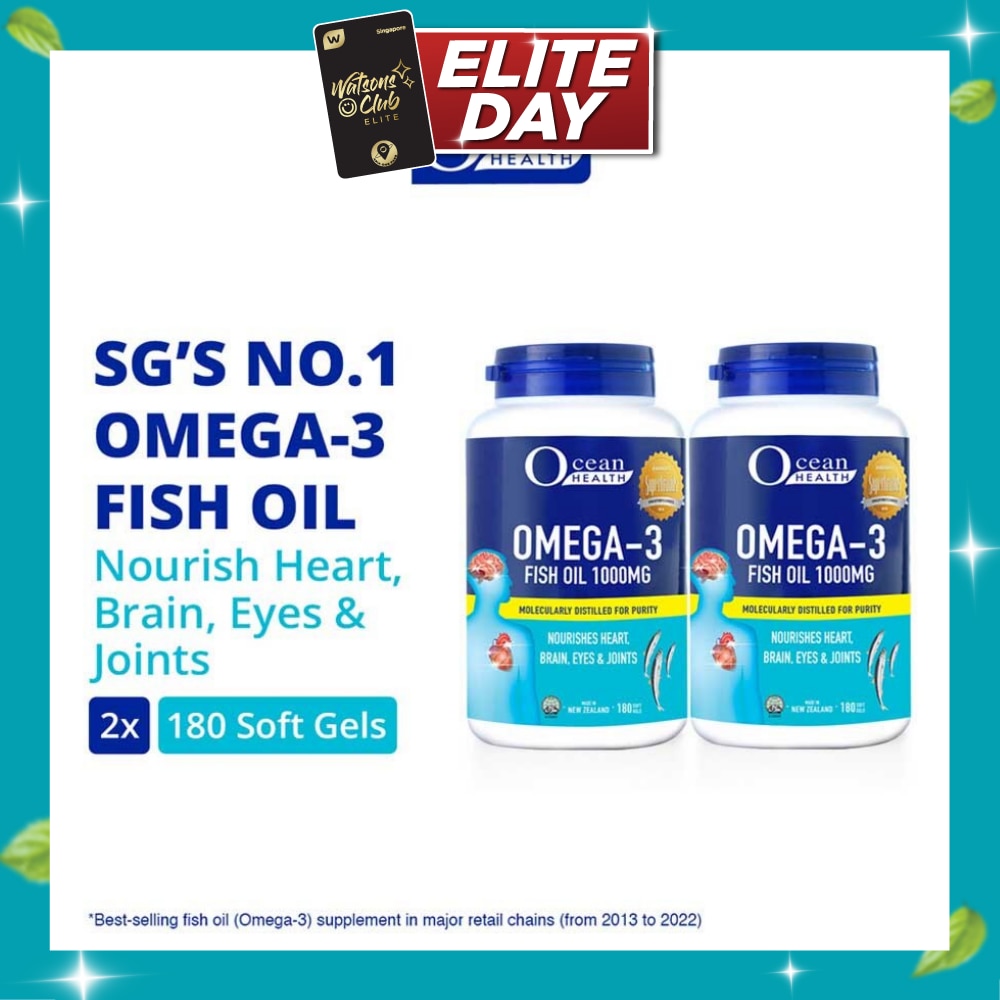 Omega 3 Fish Oil Softgel 1000mg Packset(For Heart, Brain, Eyes & Joints + Halal) 180s x 2 image